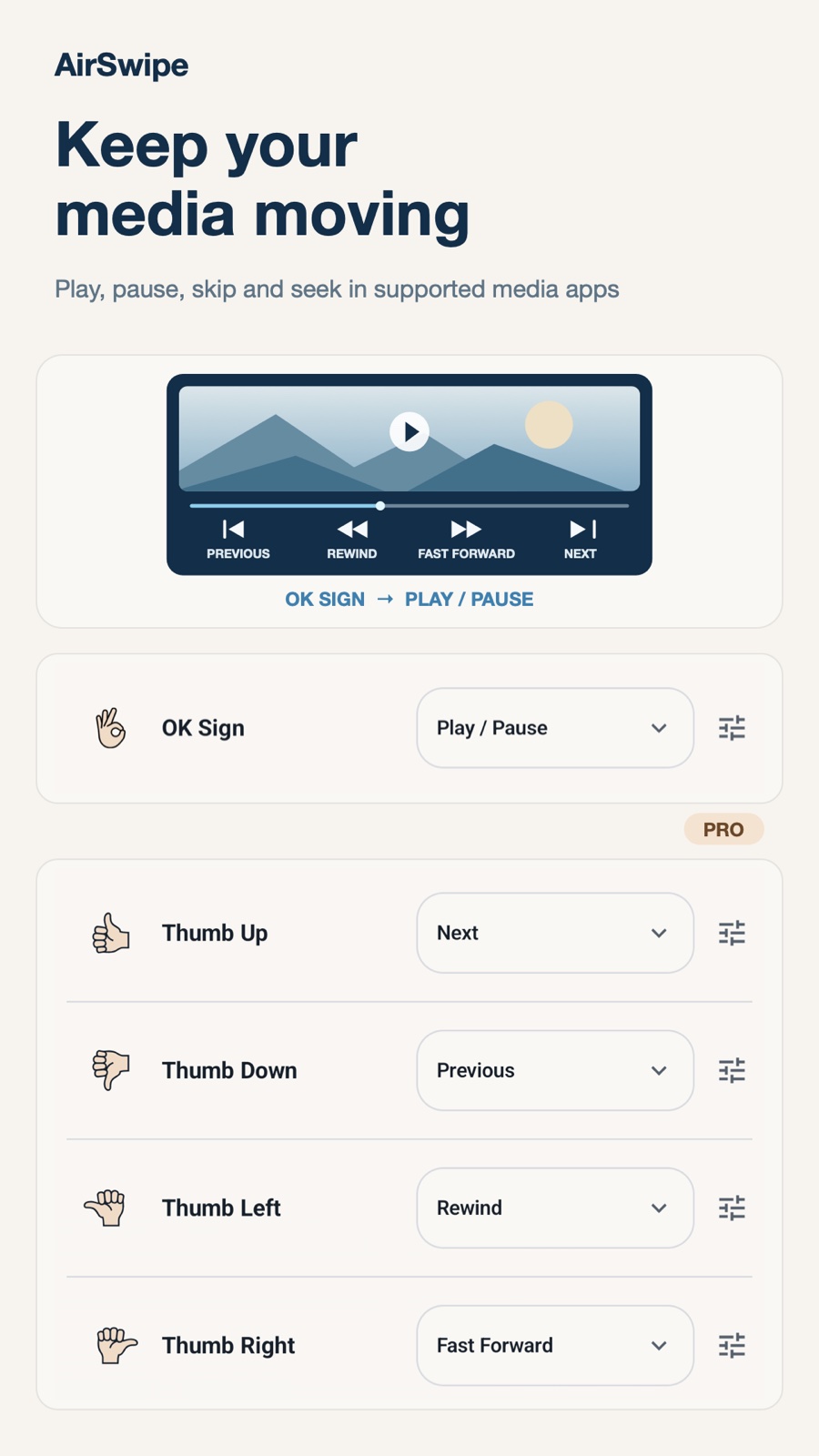 Playback controls for supported media apps