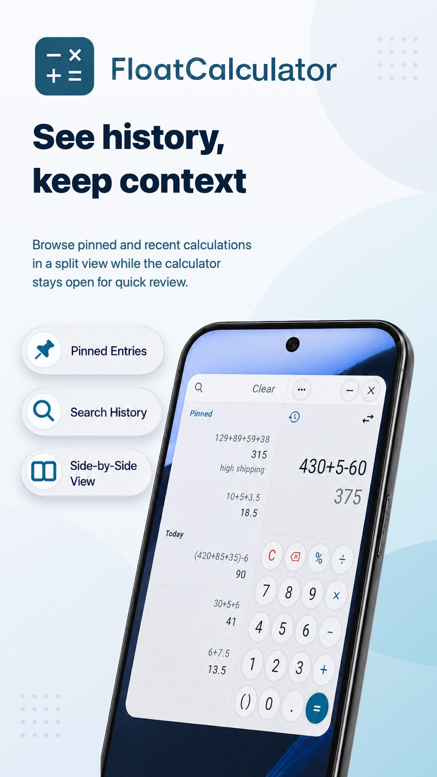 Calculation history with context