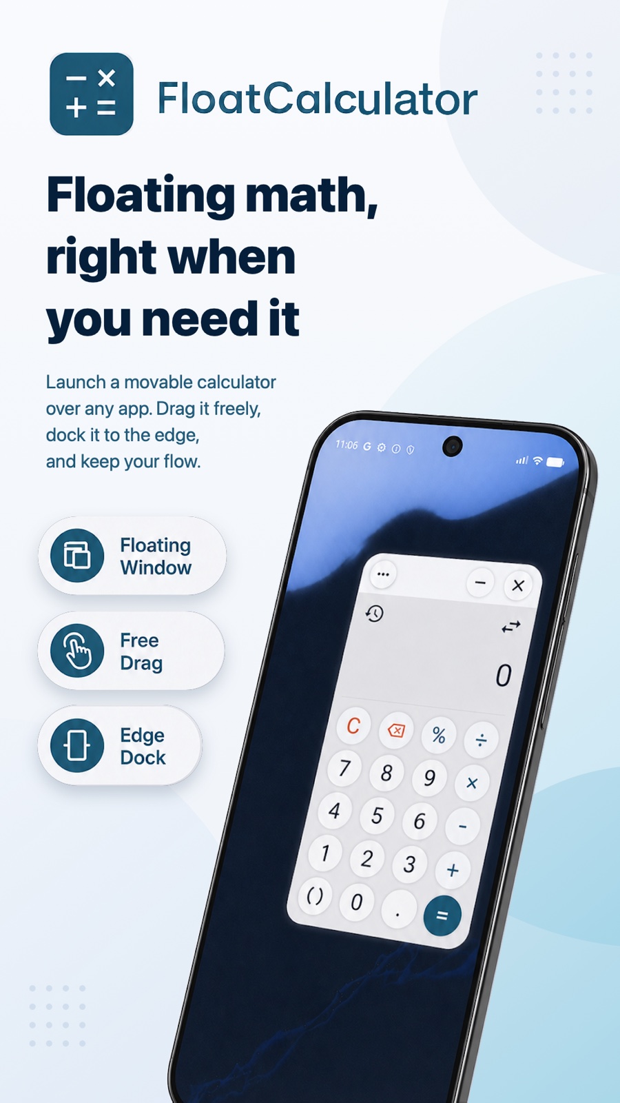 Calculator in a movable floating window