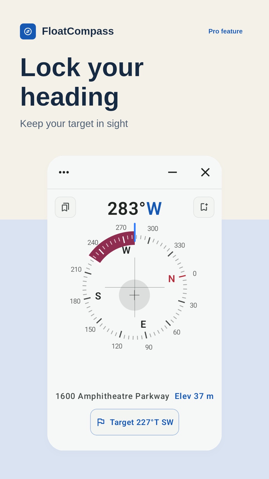 Pro heading lock showing deviation from a target