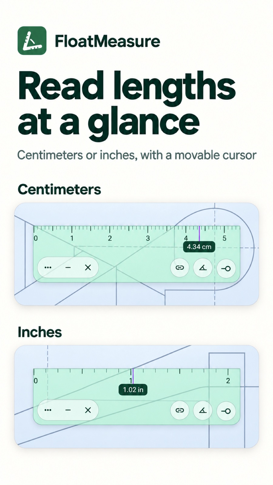 Centimeter and inch rulers with a measurement cursor