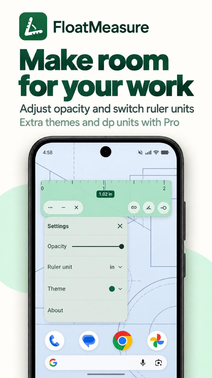 Opacity, ruler units, and theme settings